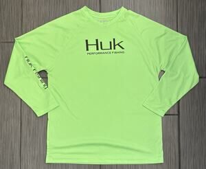 Huk Fishing Neon Green Long Sleeve Shirt Youth Large